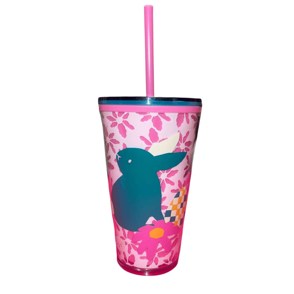 Starbucks 2023 Easter Spring Pink Mod Bunny Floral Tumbler 16oz Grande Cup NWT - Picture 1 of 12